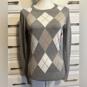 NWT Merona Women’s Gray Argyle Long Sleeve Sweater - Size S